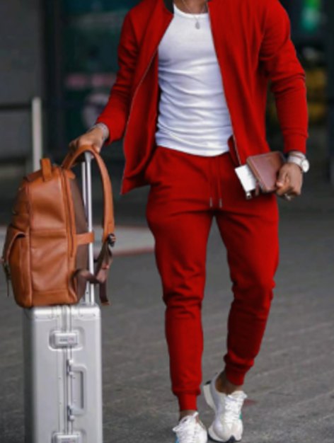 Herren Slim-Fit Trainingsanzug Set Zip-Jacke Jogginghose elastischem Bund - Rot