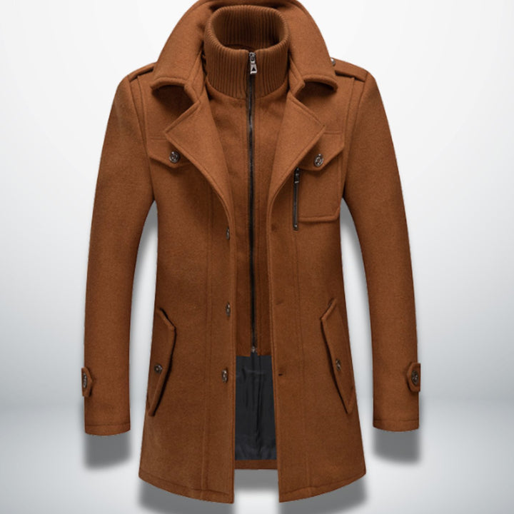 Herren Smart-Casual Wollmantel mit Knopfverschluss und abnehmbarem Innenkragen - Camel