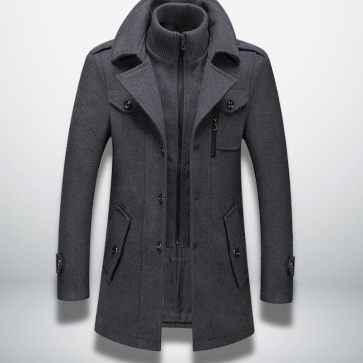Herren Smart-Casual Wollmantel mit Knopfverschluss und abnehmbarem Innenkragen - Grau