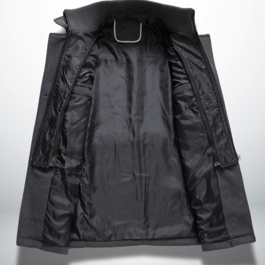 Herren Smart-Casual Wollmantel mit Knopfverschluss und abnehmbarem Innenkragen