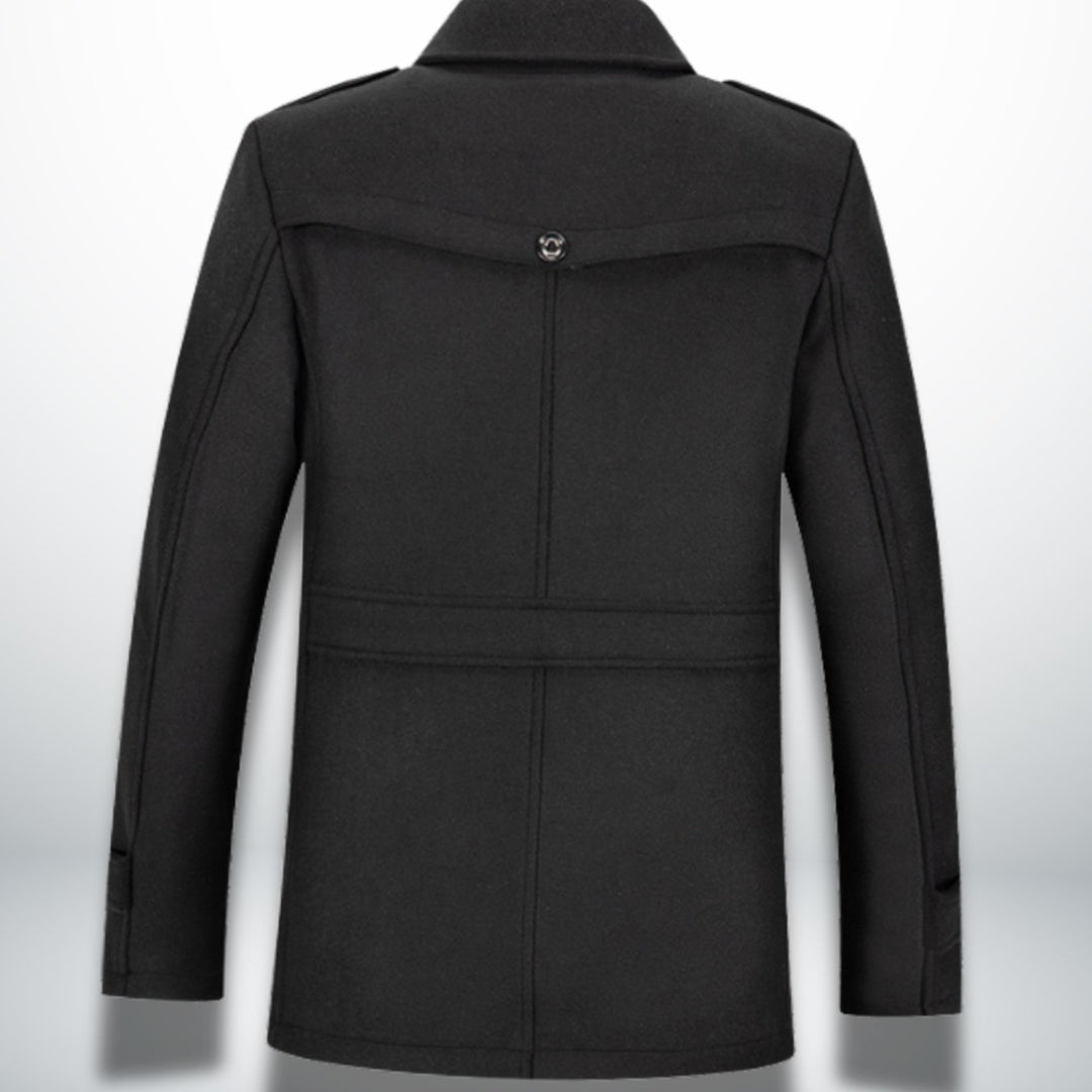 Herren Smart-Casual Wollmantel mit Knopfverschluss und abnehmbarem Innenkragen
