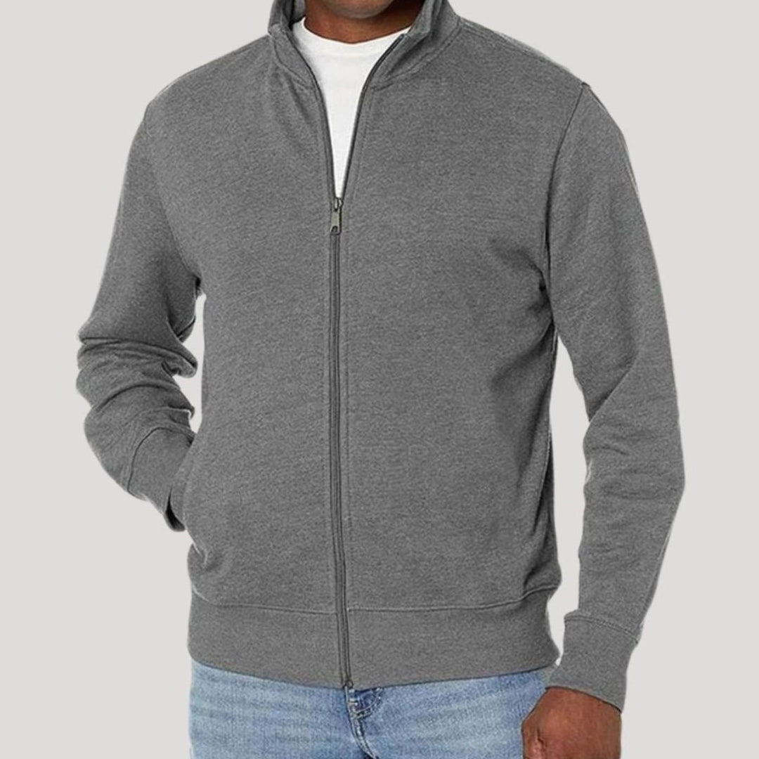 Herren Stehkragen Sweatjacke mit Reißverschluss - Grau