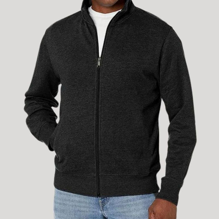 Herren Stehkragen Sweatjacke mit Reißverschluss - Schwarz