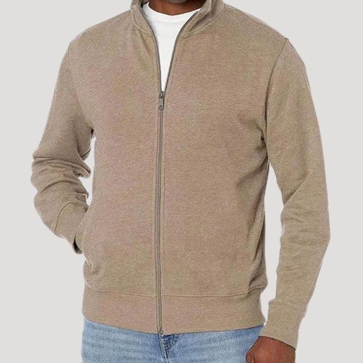 Herren Stehkragen Sweatjacke mit Reißverschluss - Beige