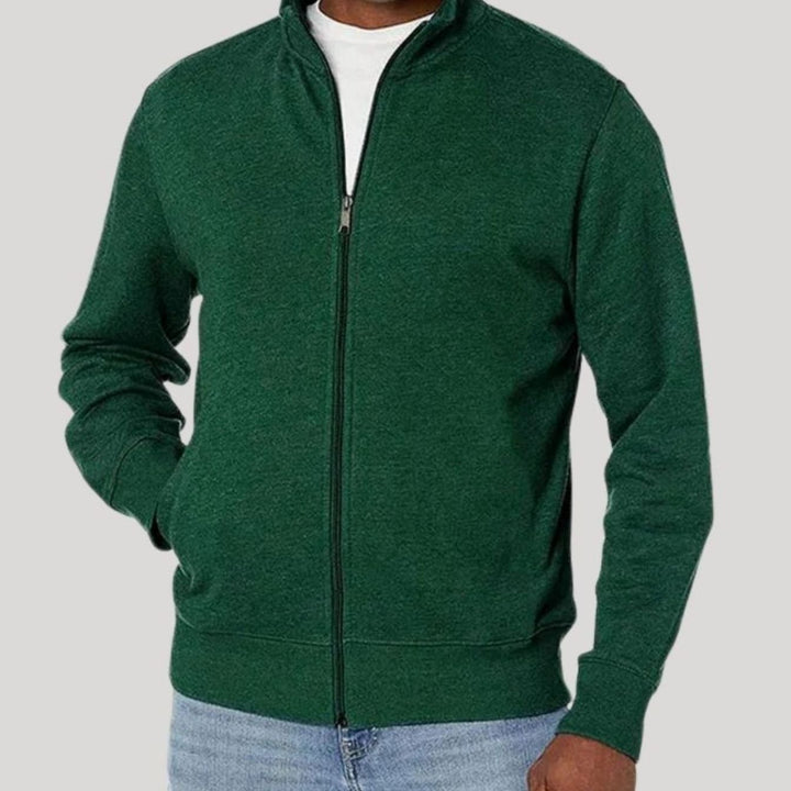 Herren Stehkragen Sweatjacke mit Reißverschluss - Grün