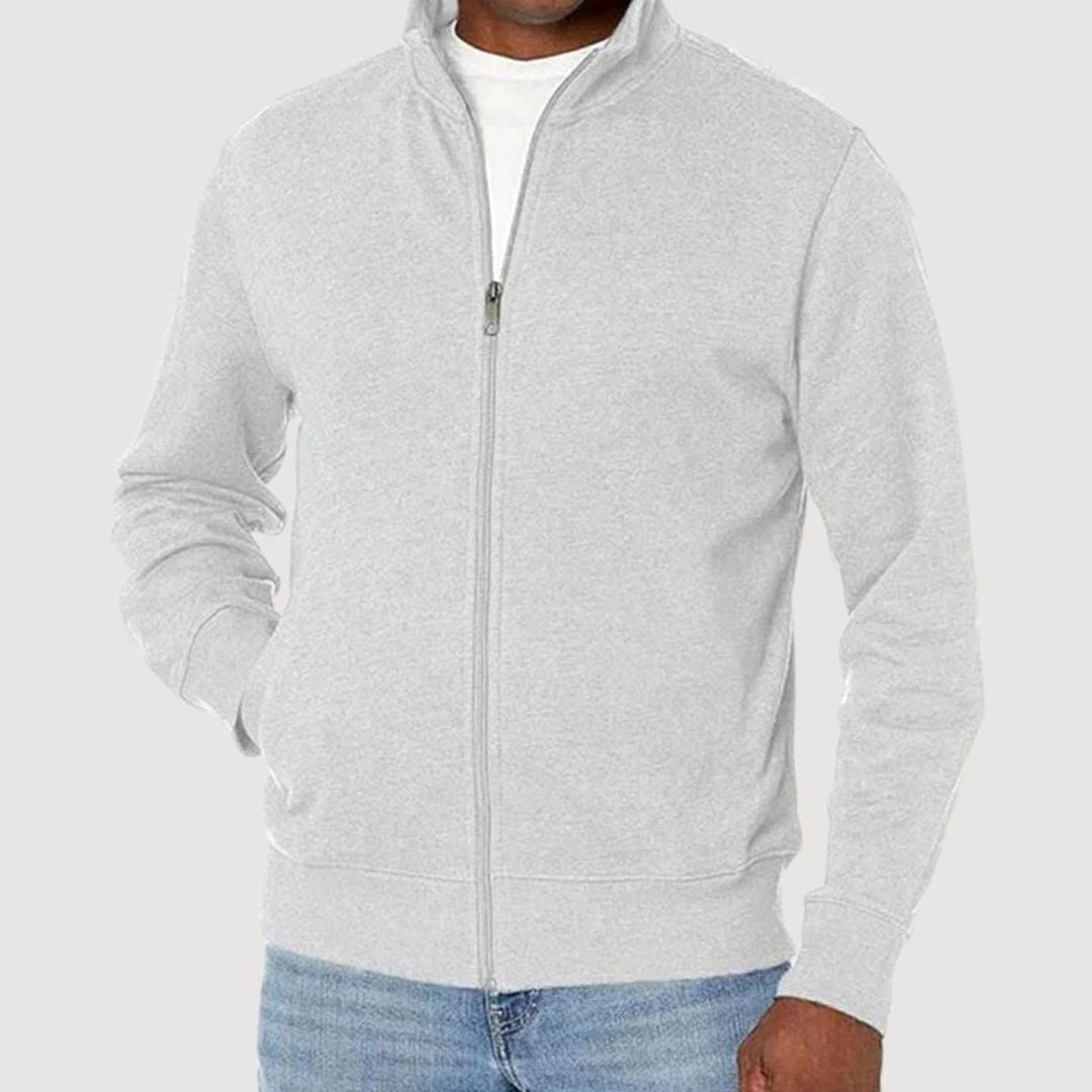 Herren Stehkragen Sweatjacke mit Reißverschluss - Weiß