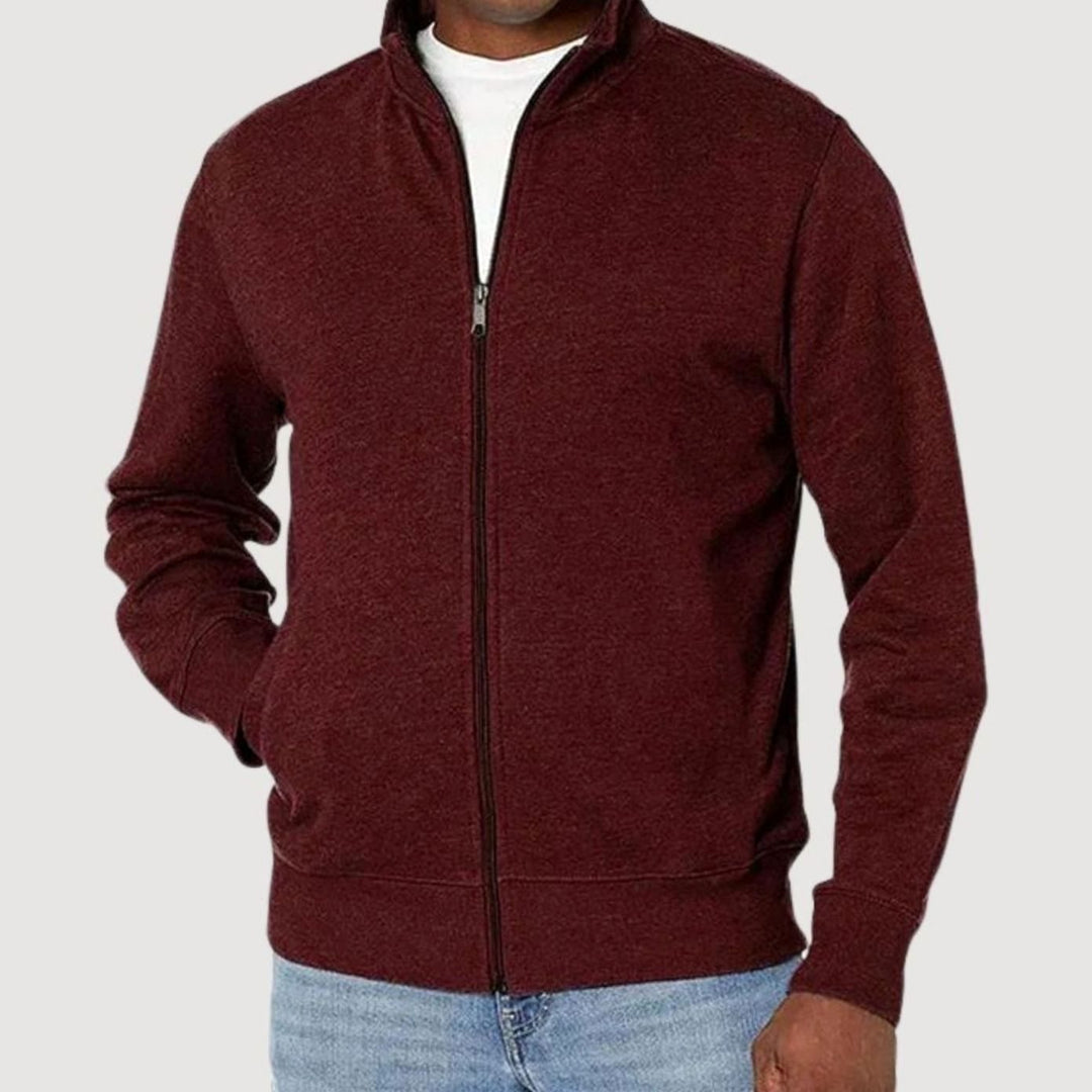 Herren Stehkragen Sweatjacke mit Reißverschluss - Rot