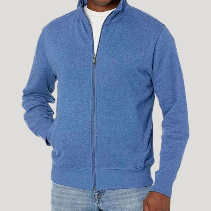 Herren Stehkragen Sweatjacke mit Reißverschluss - Hellblau