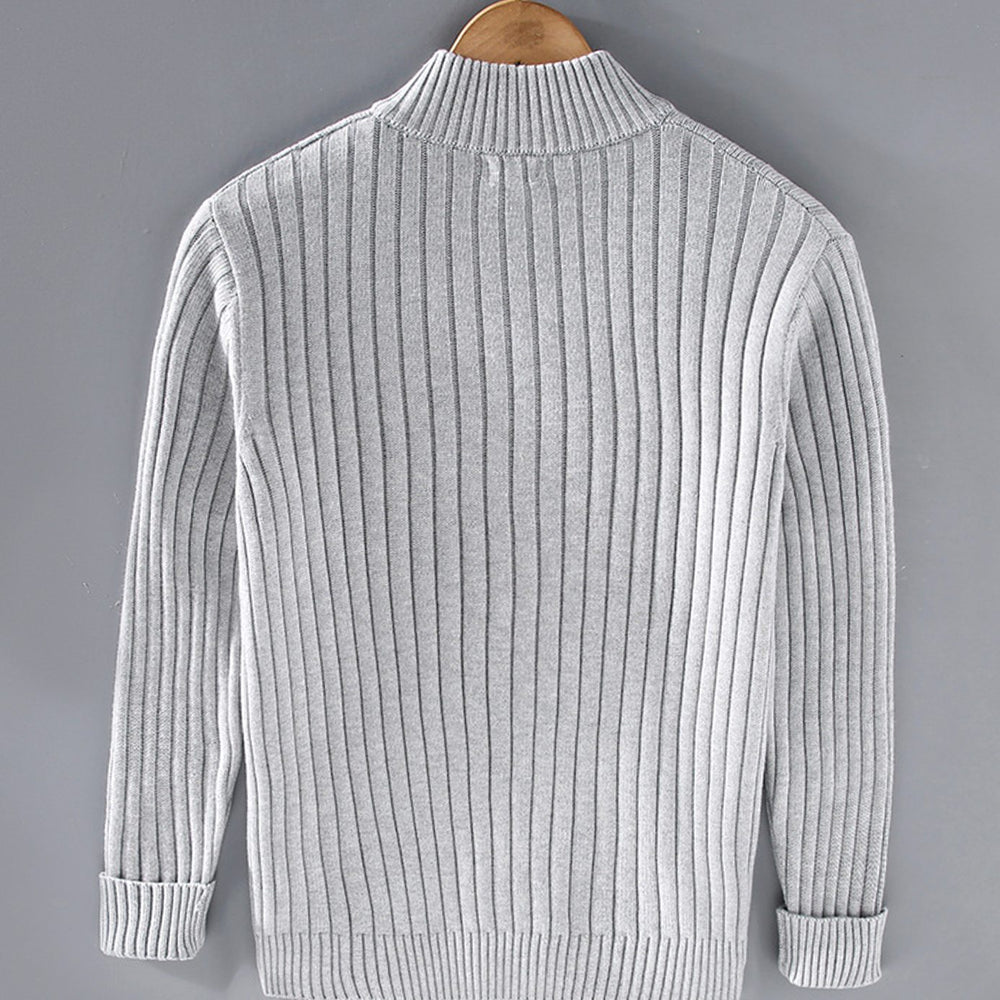 Herren Strickcardigan mit Reißverschluss Gerippter Stehkragen Pullover