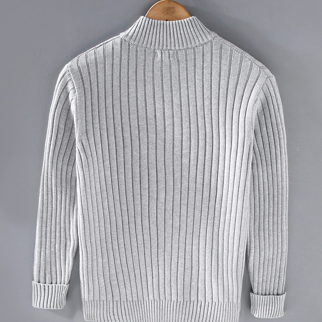 Herren Strickcardigan mit Reißverschluss Gerippter Stehkragen Pullover