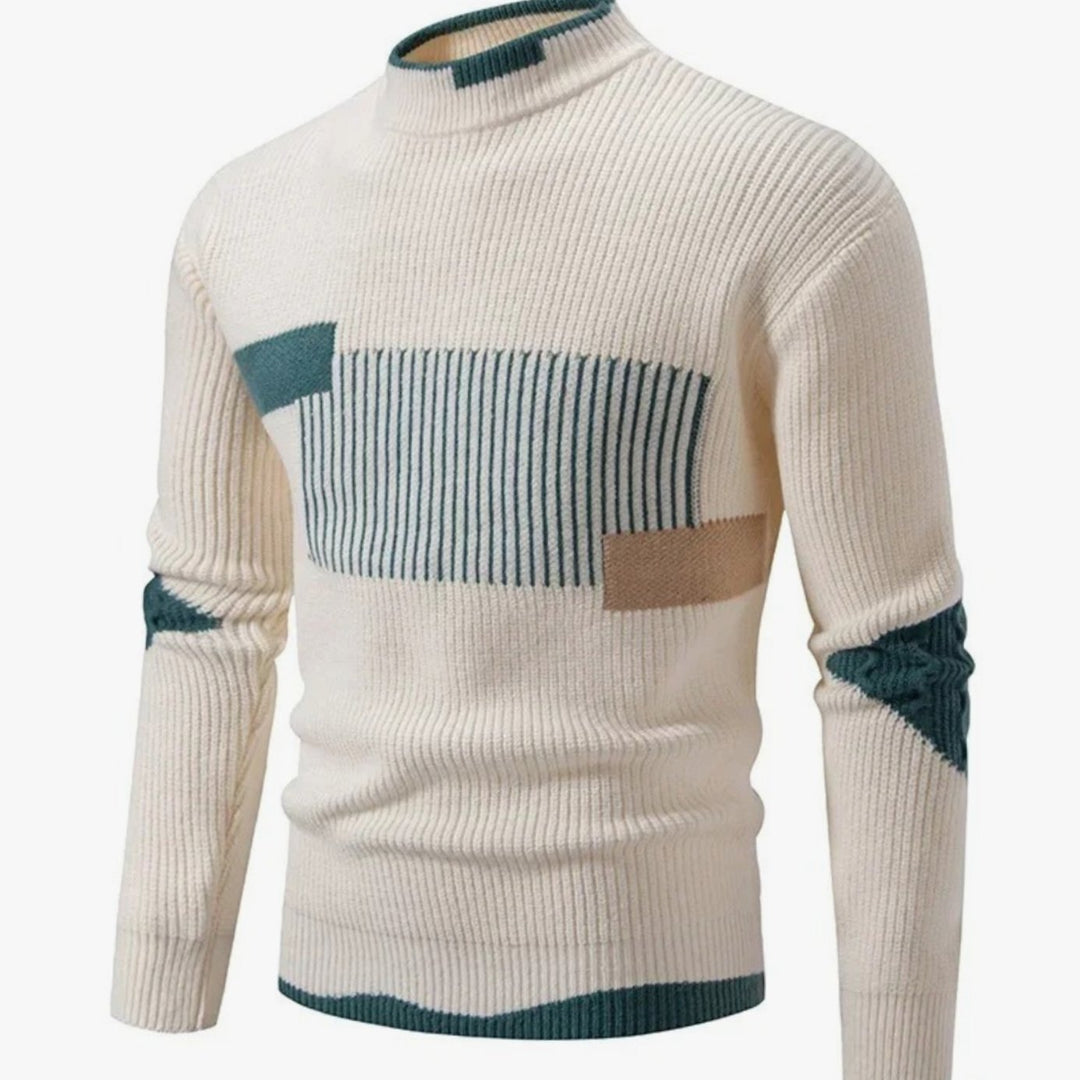 Herren Strickpullover mit Geometrischem Muster Halbkragen Langarm - Geometrisch Beige