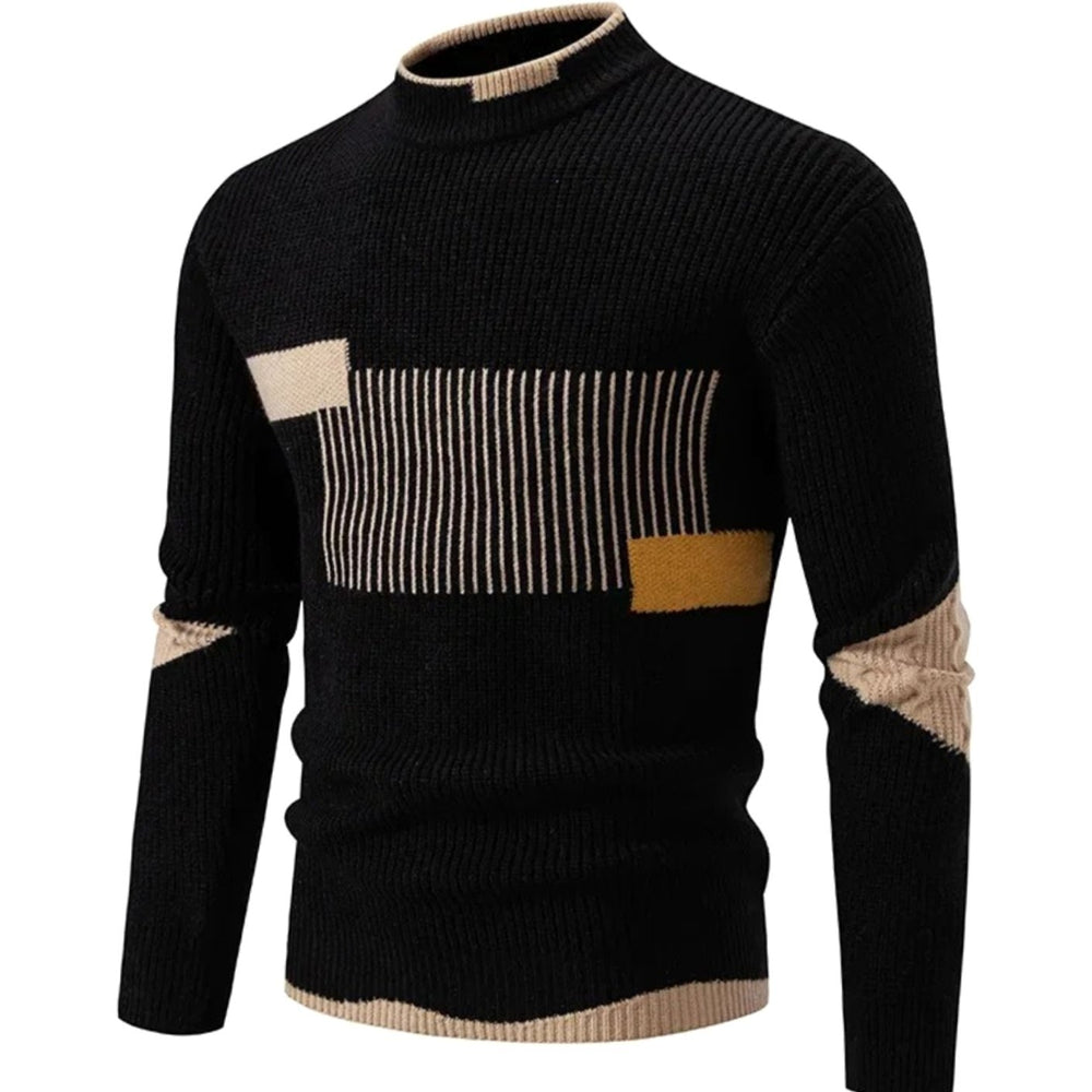 Herren Strickpullover mit Geometrischem Muster Halbkragen Langarm - Geometrisch Schwarz