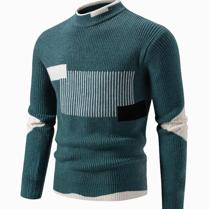 Herren Strickpullover mit Geometrischem Muster Halbkragen Langarm - Geometrisch Grün