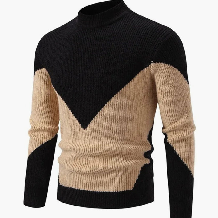 Herren Strickpullover mit Geometrischem Muster Halbkragen Langarm - Schwarzer Diamant