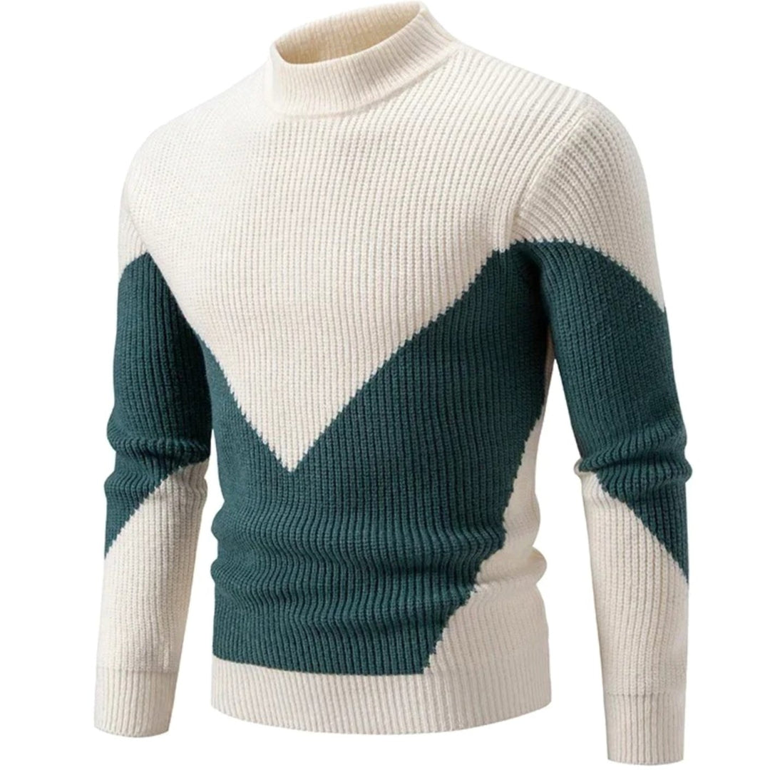 Herren Strickpullover mit Geometrischem Muster Halbkragen Langarm - Weißer Diamant