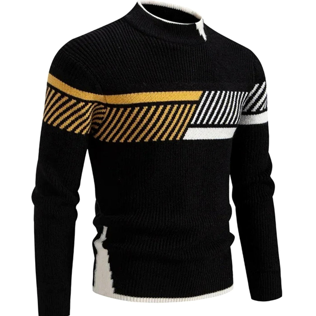 Herren Strickpullover mit Geometrischem Muster Halbkragen Langarm - Schwarz