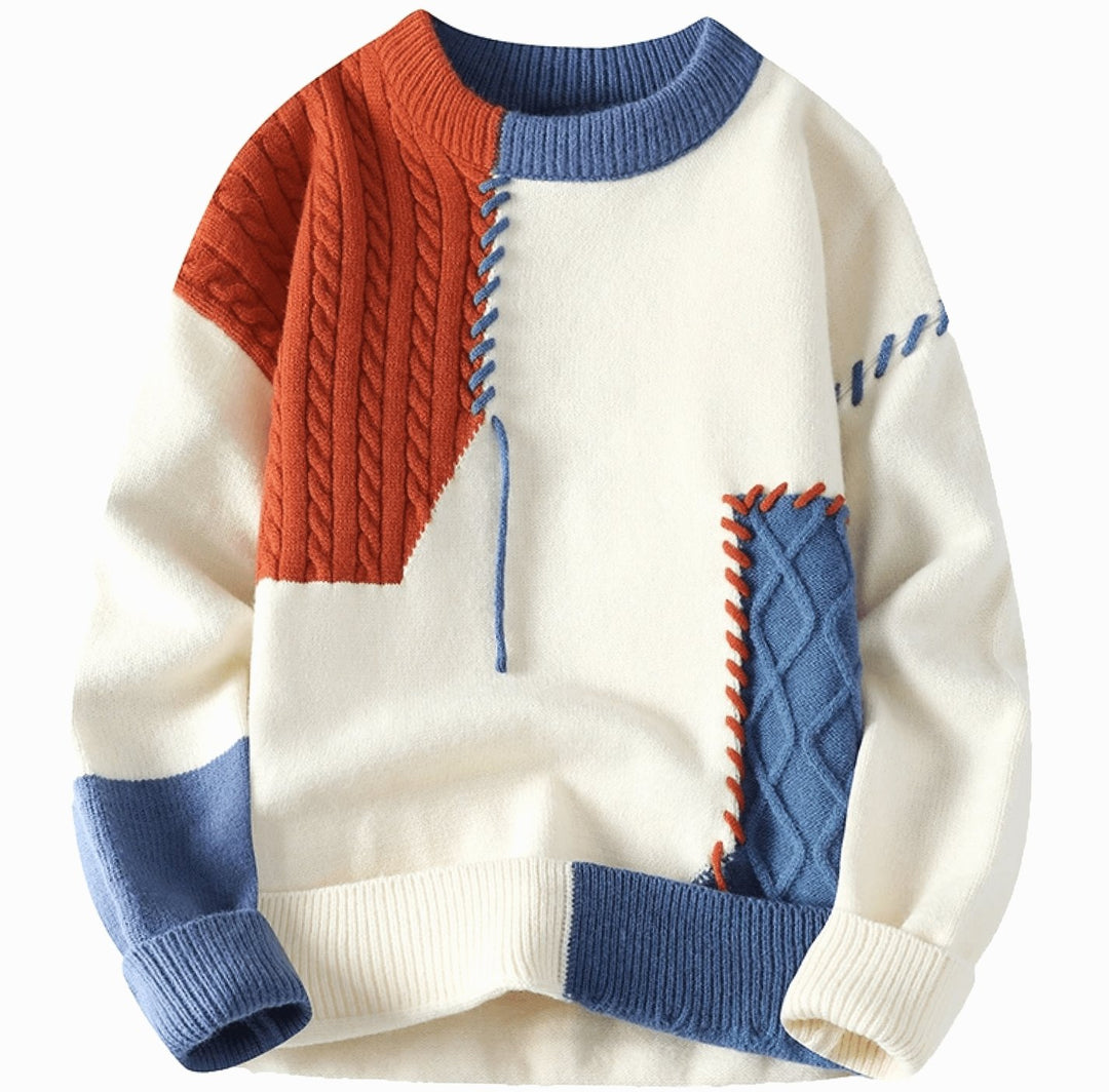 Herren Strickpullover mit Patch-Design Rundhals Colorblock - Blau