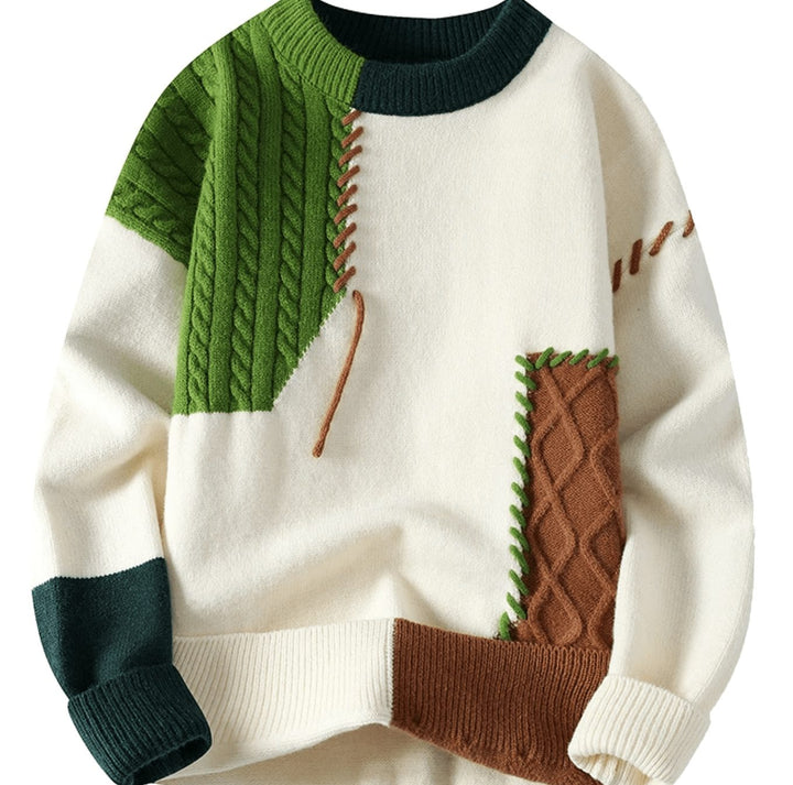 Herren Strickpullover mit Patch-Design Rundhals Colorblock - Grün