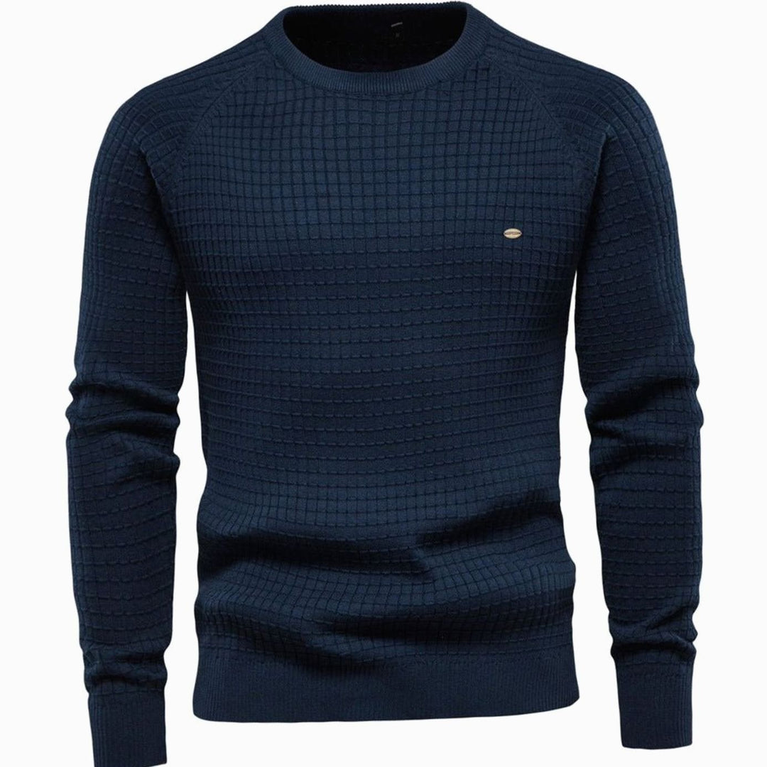 Herren Strukturierter Rundhals-Winterpullover mit langen Ärmeln - Marineblau