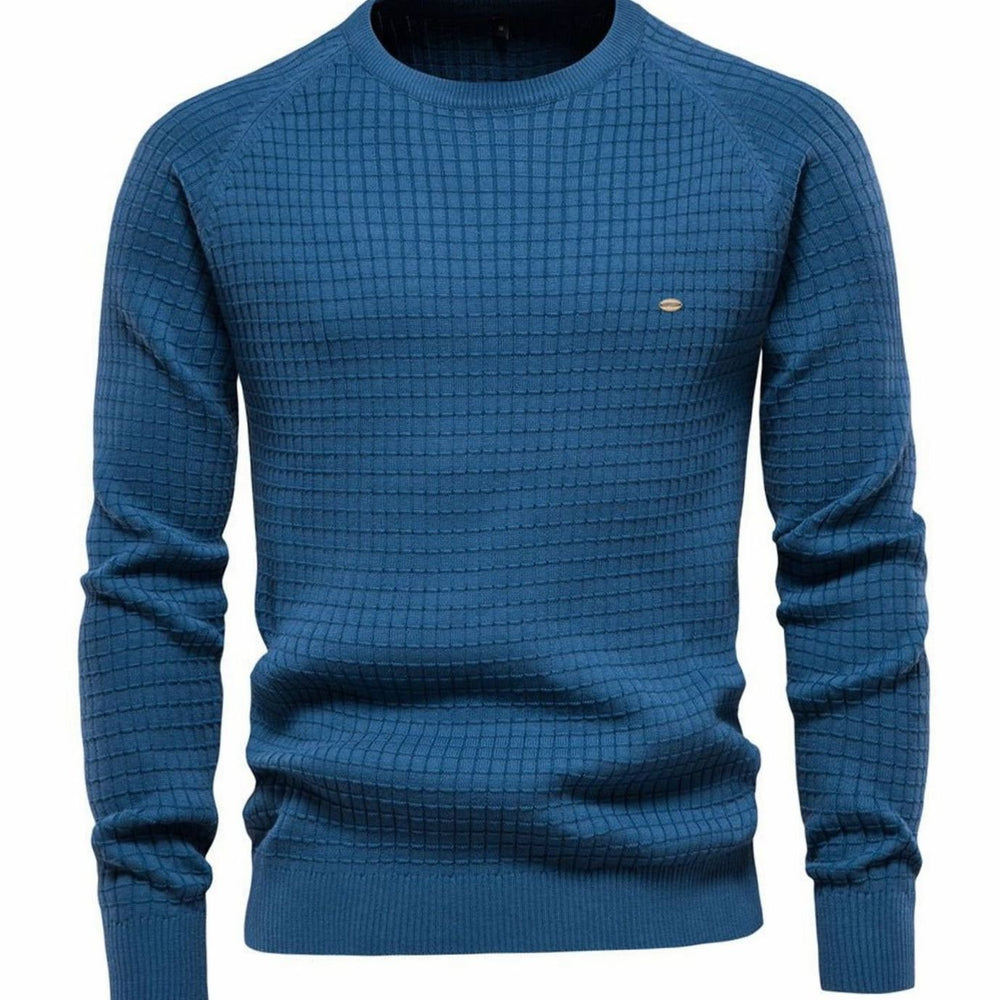 Herren Strukturierter Rundhals-Winterpullover mit langen Ärmeln - Blau