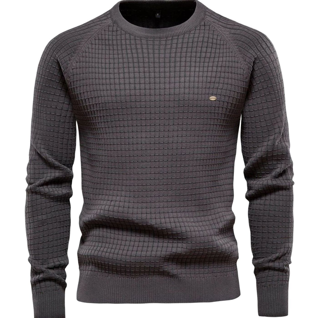Herren Strukturierter Rundhals-Winterpullover mit langen Ärmeln - Dunkelgrau