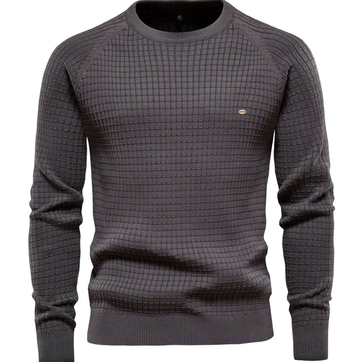 Herren Strukturierter Rundhals-Winterpullover mit langen Ärmeln - Dunkelgrau