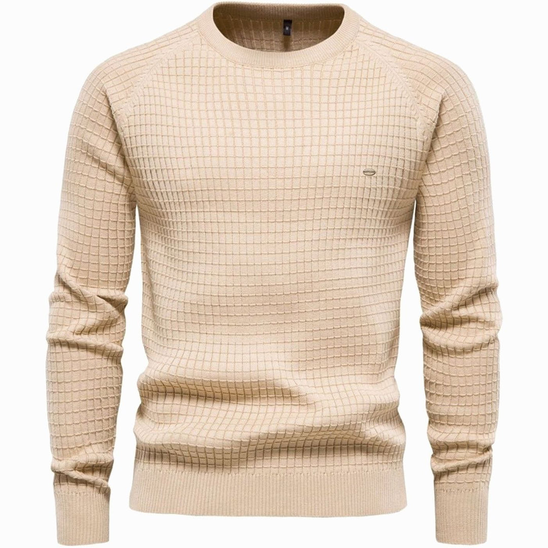 Herren Strukturierter Rundhals-Winterpullover mit langen Ärmeln - Beige