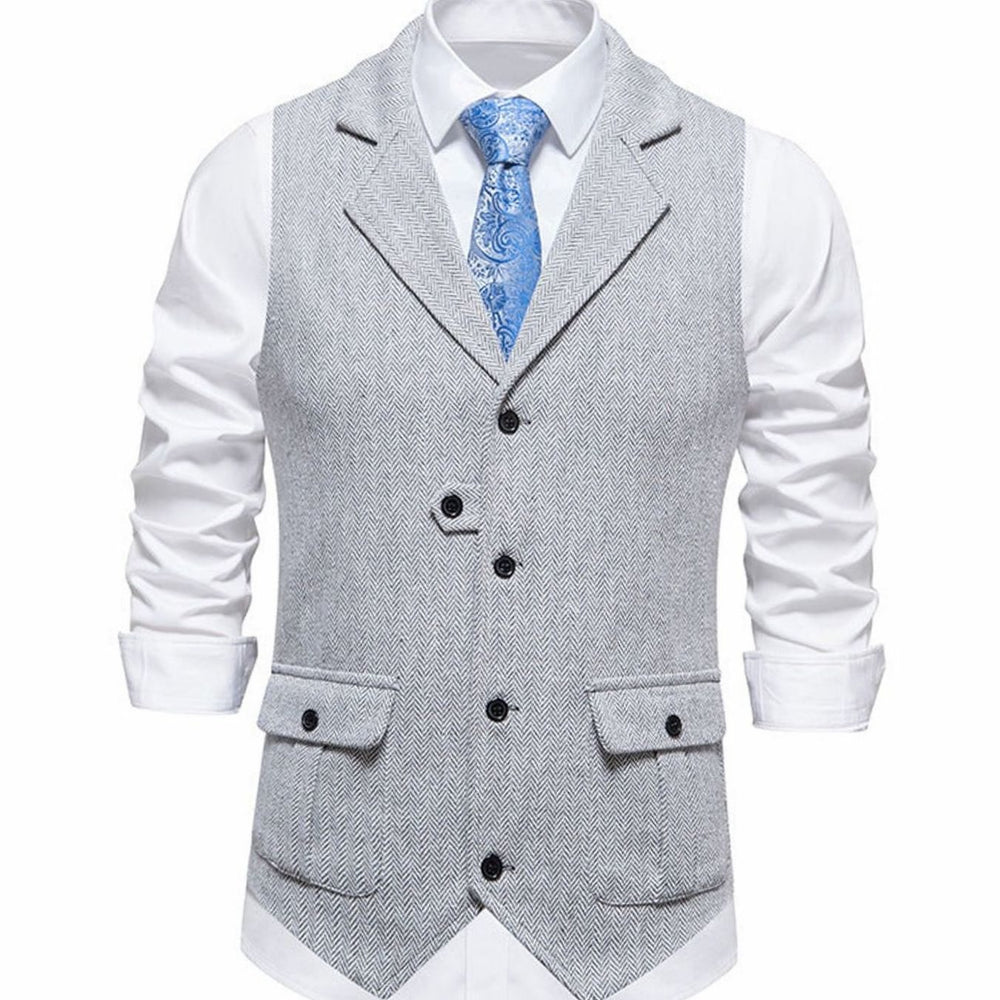 Herren Taillierte Vintage-Weste mit Fischgrätenmuster Revers - Grau