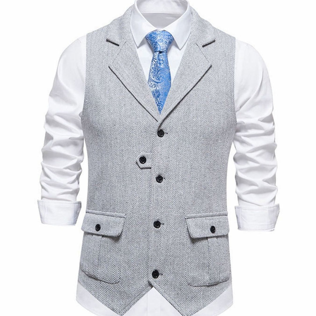 Herren Taillierte Vintage-Weste mit Fischgrätenmuster Revers - Grau