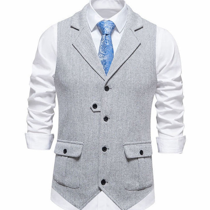 Herren Taillierte Vintage-Weste mit Fischgrätenmuster Revers - Grau