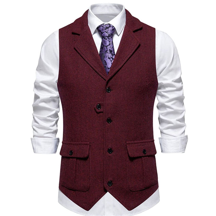 Herren Taillierte Vintage-Weste mit Fischgrätenmuster Revers - Rot