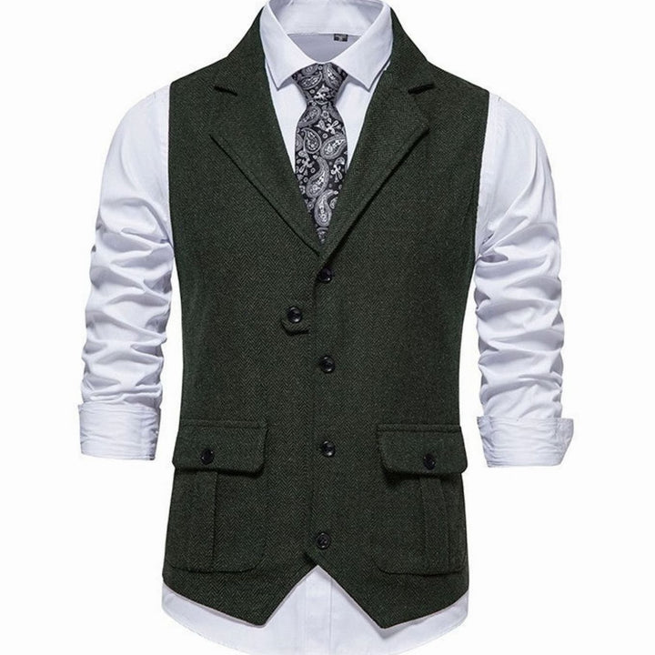 Herren Taillierte Vintage-Weste mit Fischgrätenmuster Revers - Grün