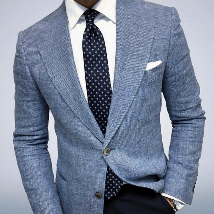 Herren Taillierter Strukturierter Einknopf-Blazer mit Textur - Blau