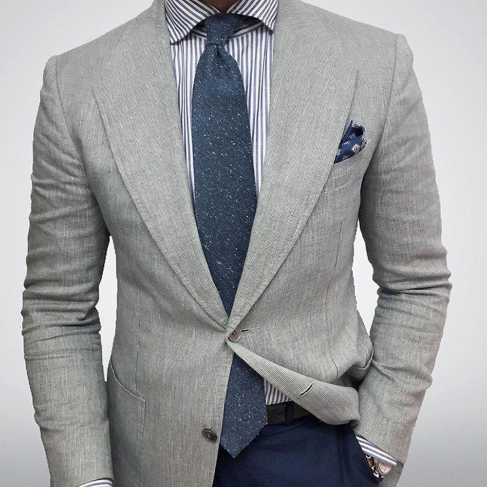 Herren Taillierter Strukturierter Einknopf-Blazer mit Textur - Beige