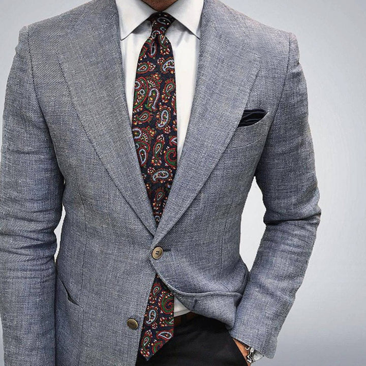 Herren Taillierter Strukturierter Einknopf-Blazer mit Textur - Hellgrau