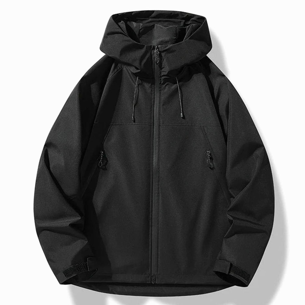Herren Wasserdichte Winddichte Kapuzen Shell Jacke - Schwarz