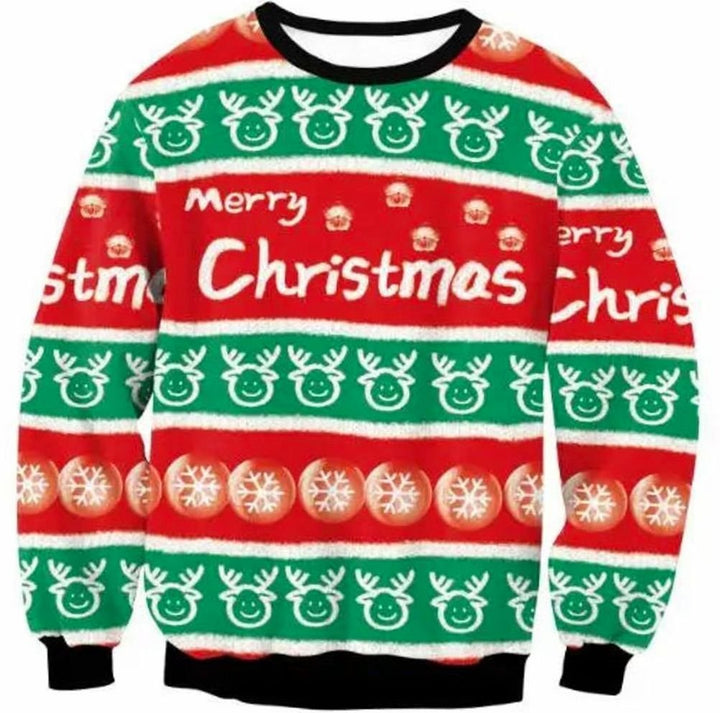Herren Weihnachtspullover Bulldogge Motiv Rundhals Sweatshirt - Grün Rot 2