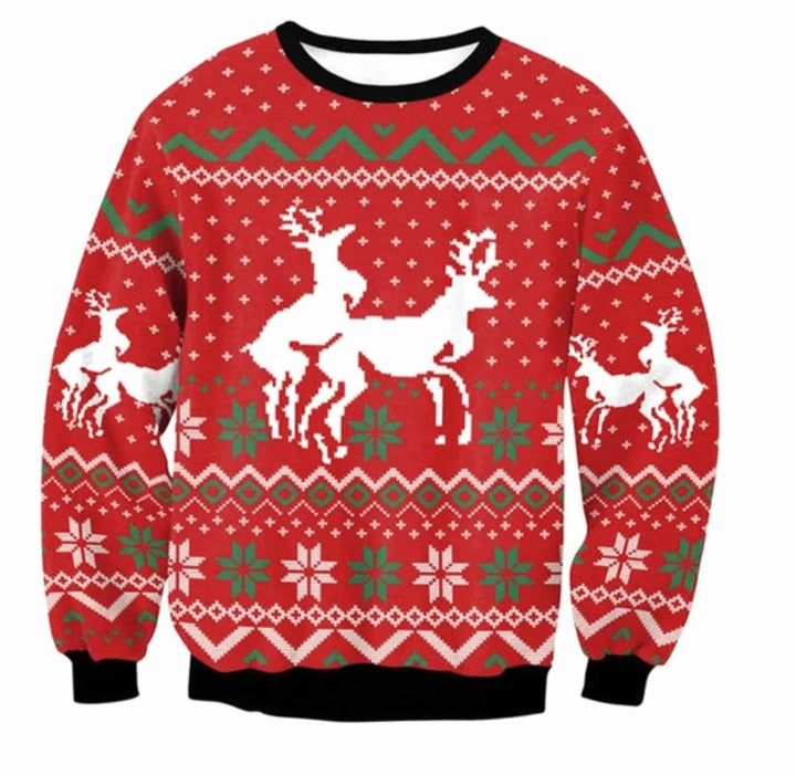 Herren Weihnachtspullover Bulldogge Motiv Rundhals Sweatshirt - Rot