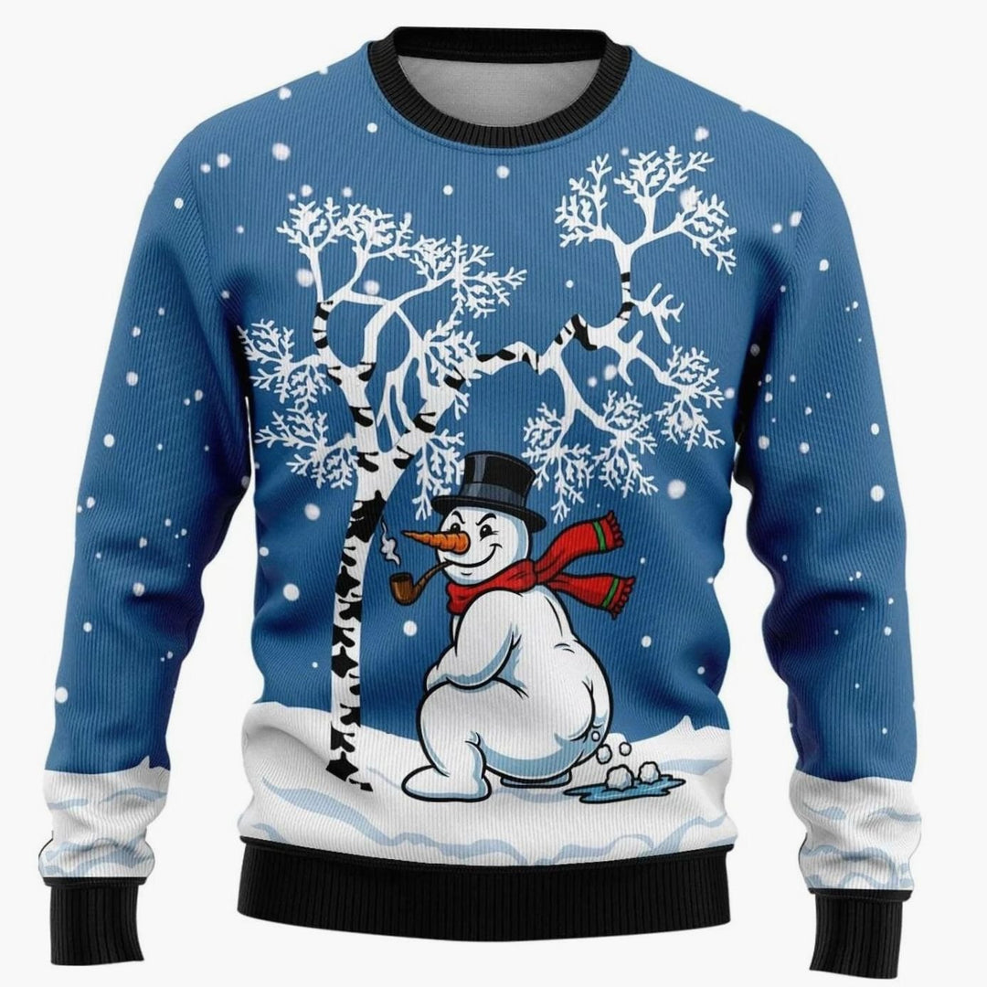 Herren Weihnachtspullover mit Schneemann-Print Rundhals Sweatshirt - Schneemann Blau