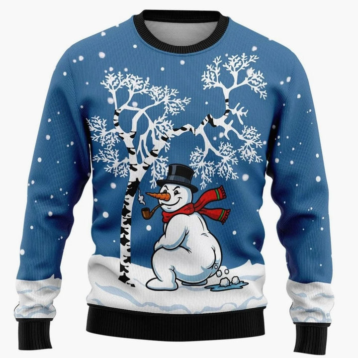 Herren Weihnachtspullover mit Schneemann-Print Rundhals Sweatshirt - Schneemann Blau