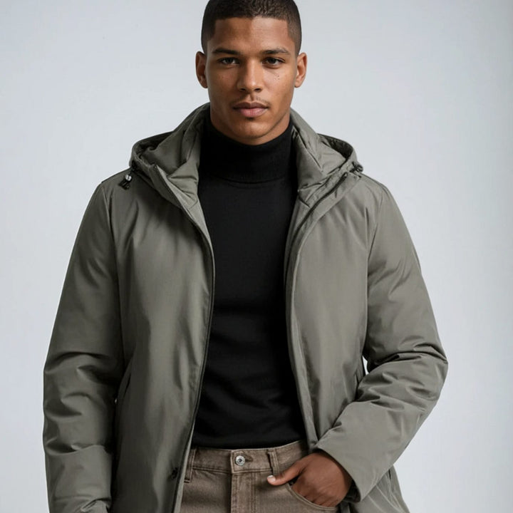 Herren Winterjacke mit hohem Kragen Reißverschluss Kapuze