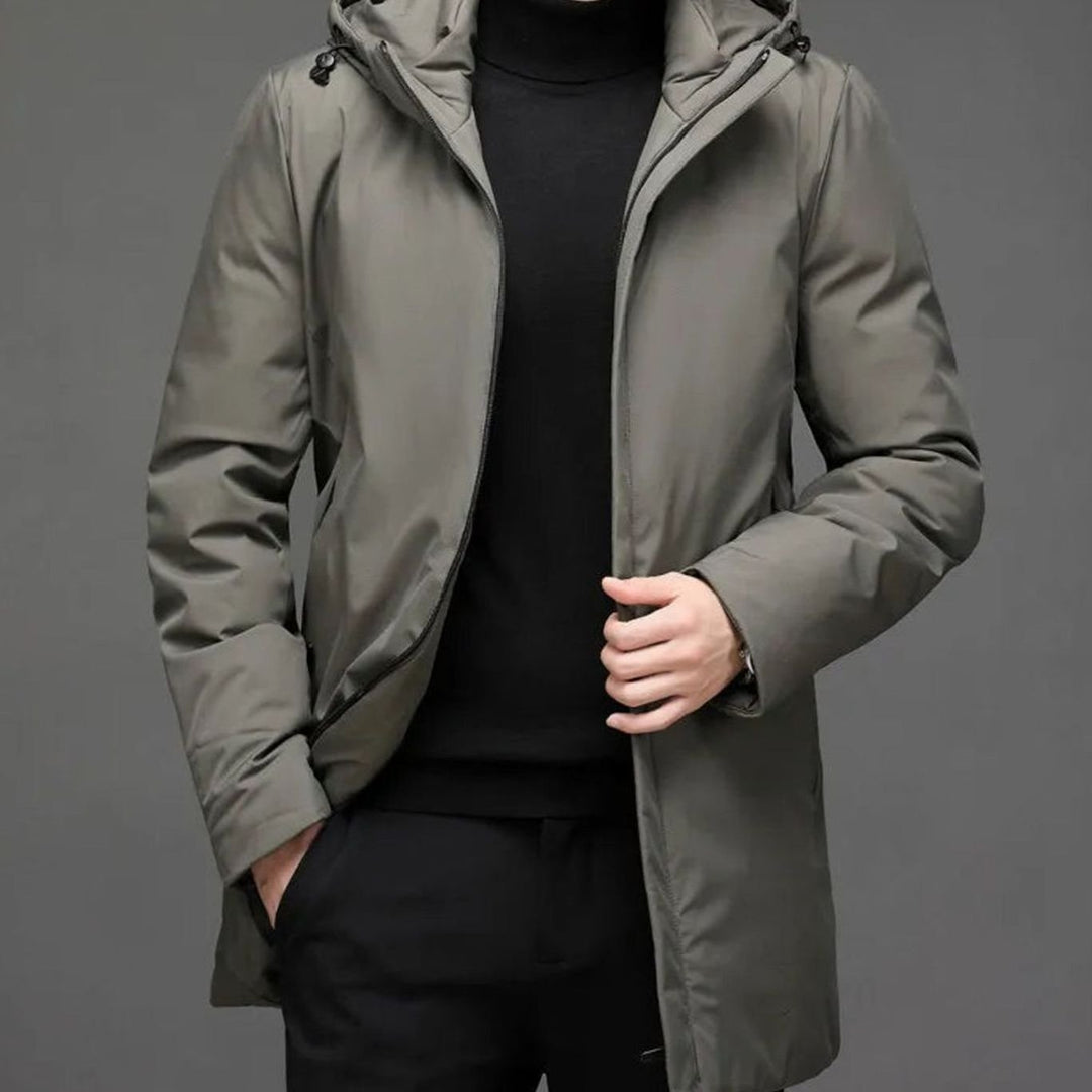 Herren Winterjacke mit hohem Kragen Reißverschluss Kapuze - Grün