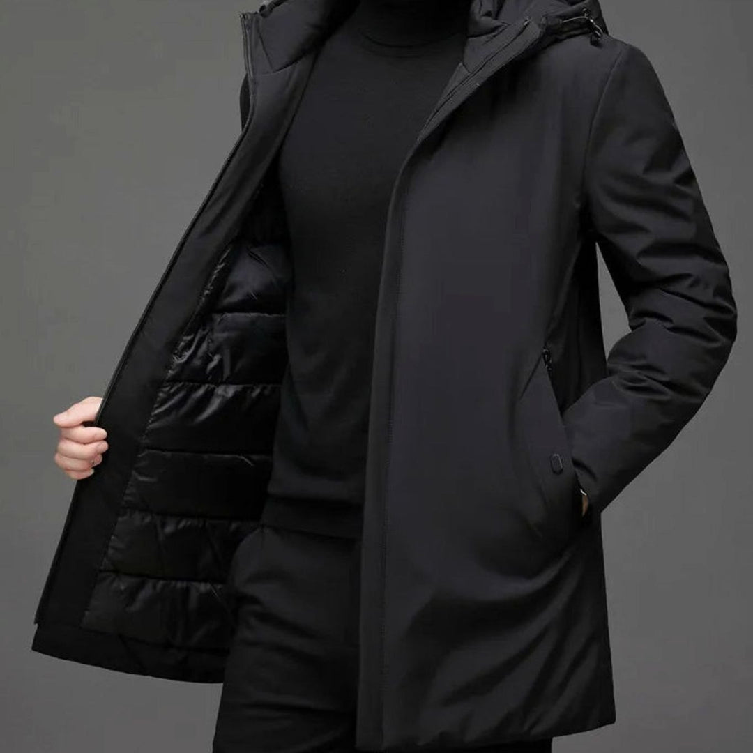 Herren Winterjacke mit hohem Kragen Reißverschluss Kapuze