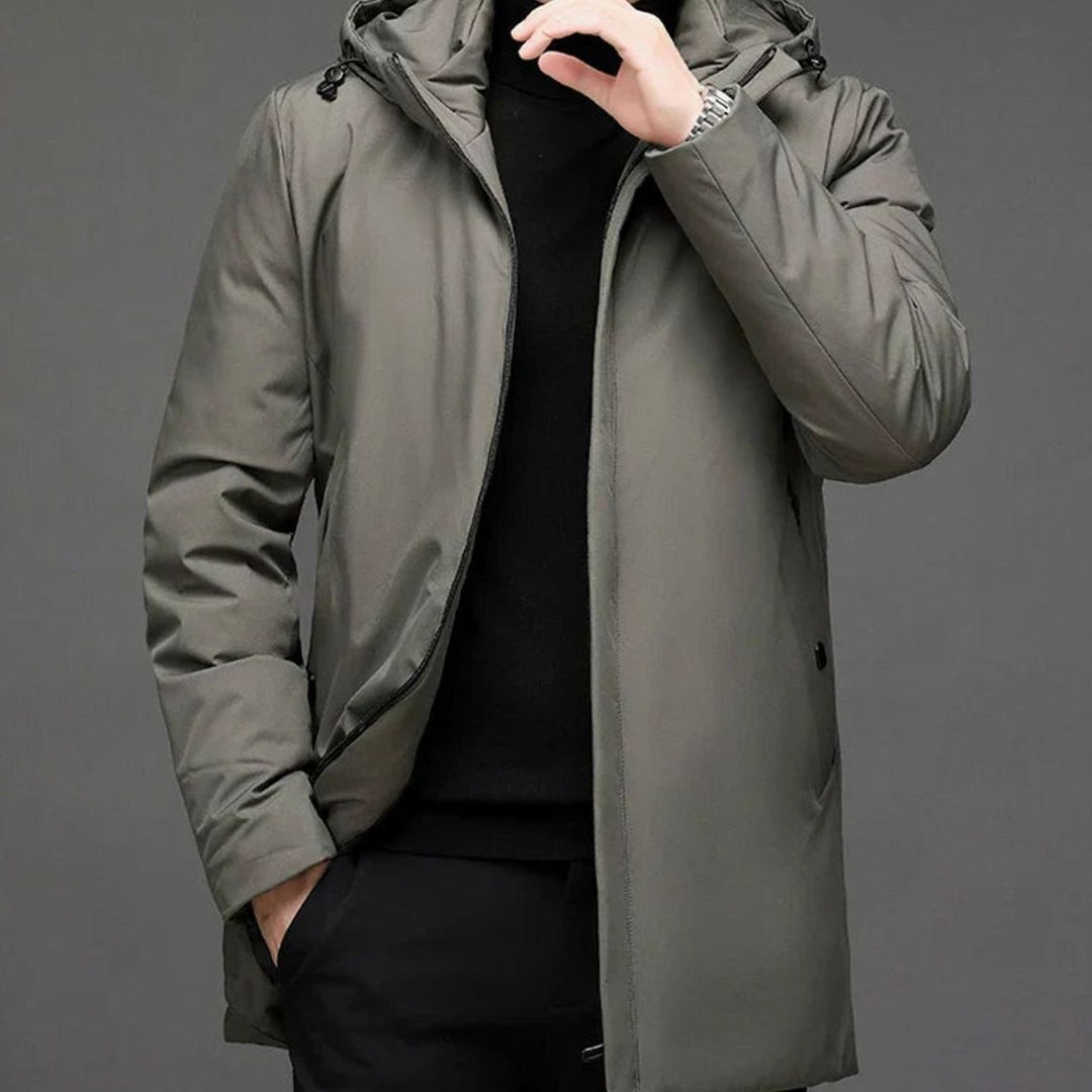 Herren Winterjacke mit hohem Kragen Reißverschluss Kapuze