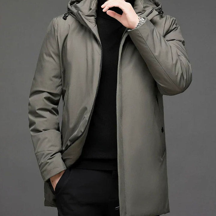 Herren Winterjacke mit hohem Kragen Reißverschluss Kapuze