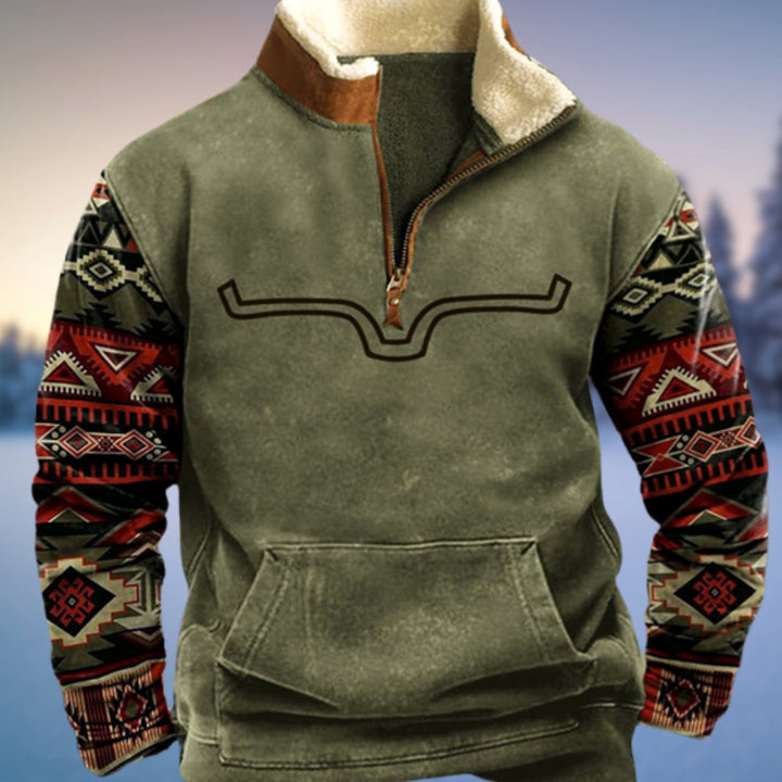 Herren Winterpullover mit Halb-Reißverschluss Aztekenmuster Fleecekragen - Stil 1