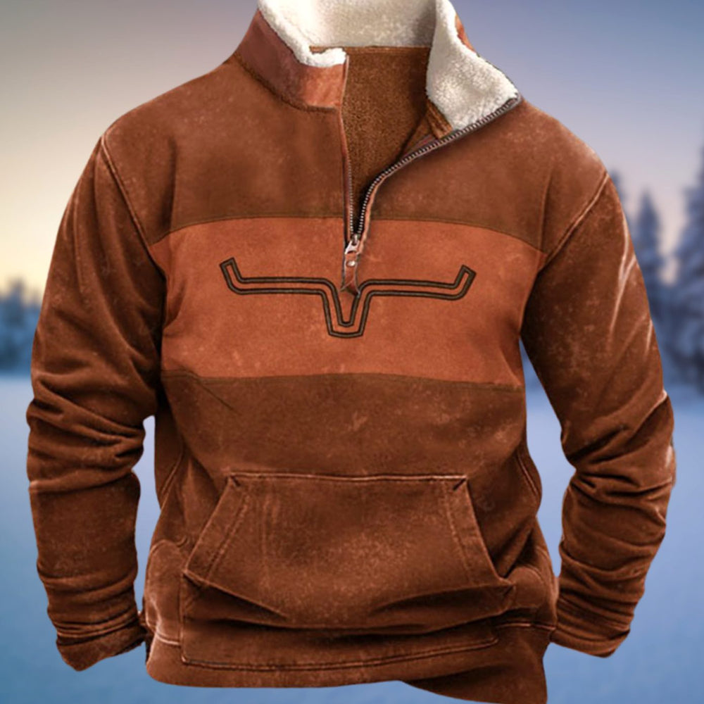Herren Winterpullover mit Halb-Reißverschluss Aztekenmuster Fleecekragen - Stil 2