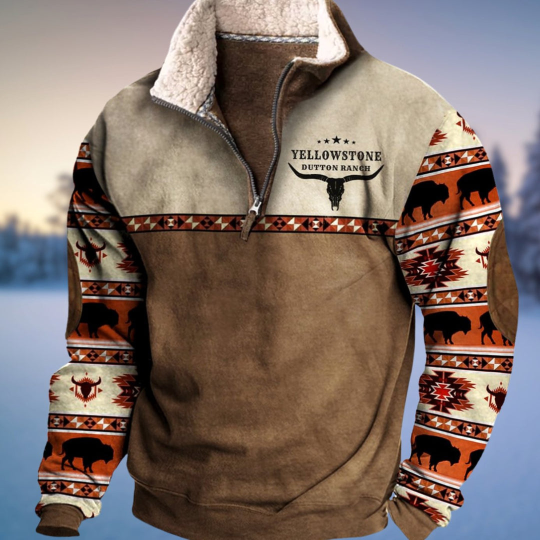 Herren Winterpullover mit Halb-Reißverschluss Aztekenmuster Fleecekragen - Stil 4