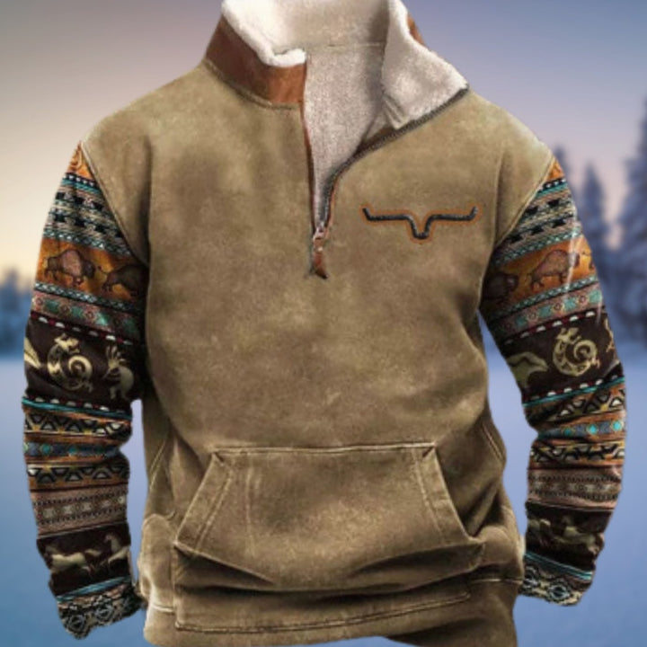 Herren Winterpullover mit Halb-Reißverschluss Aztekenmuster Fleecekragen - Stil 5