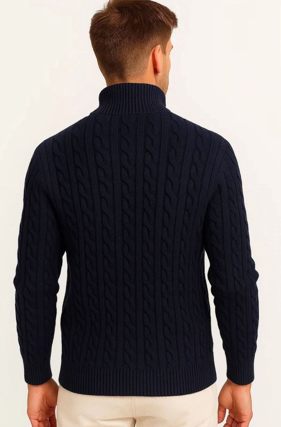 Herren Zopfmuster Strickpullover Reißverschluss am Kragen